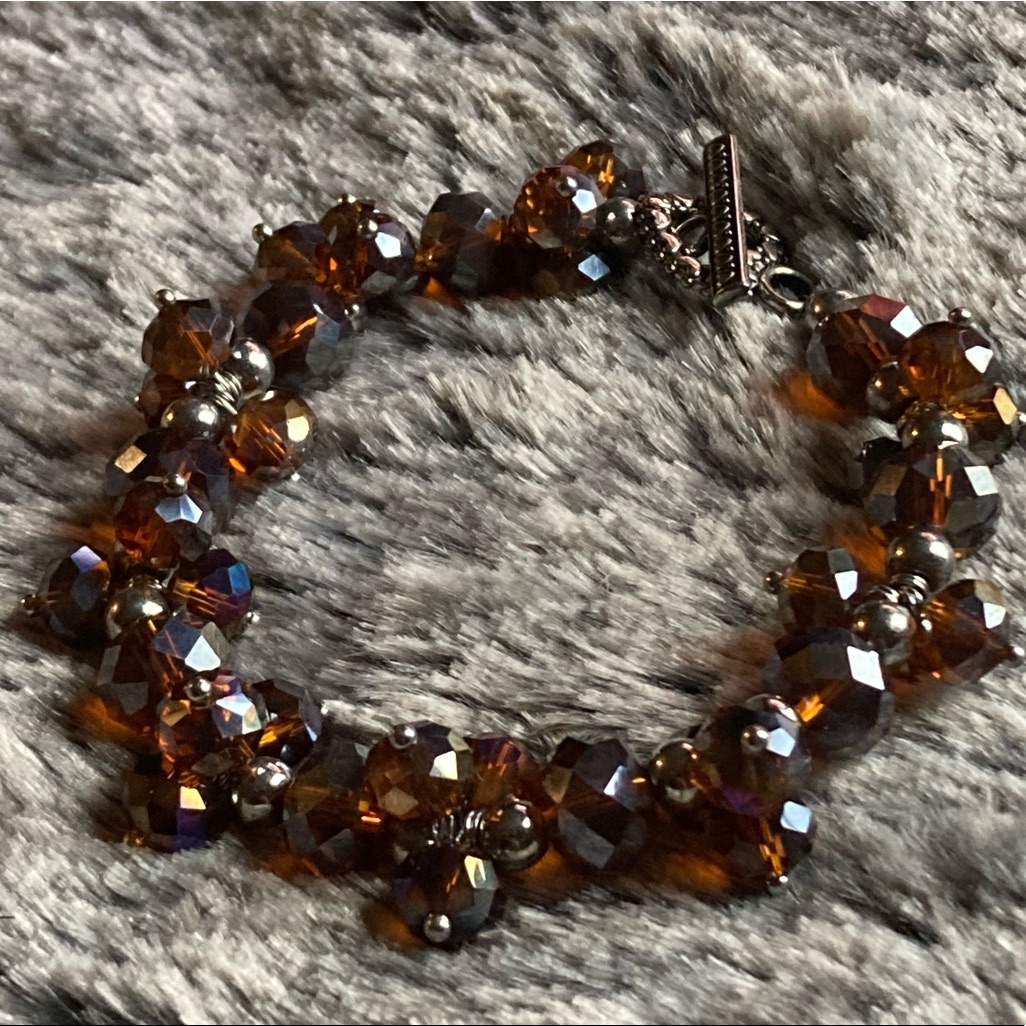 Golden Amber AB Faceted Glass Bracelet 8$